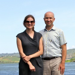 Glaser and Hendrix, summer 2011, during a research trip to Jinja, Uganda to visit the National Fisheries Resources Research Institute.